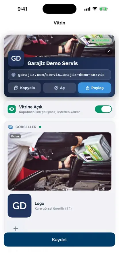Oto servisin Google’da görünen vitrin sayfasını telefondan yönetmesi